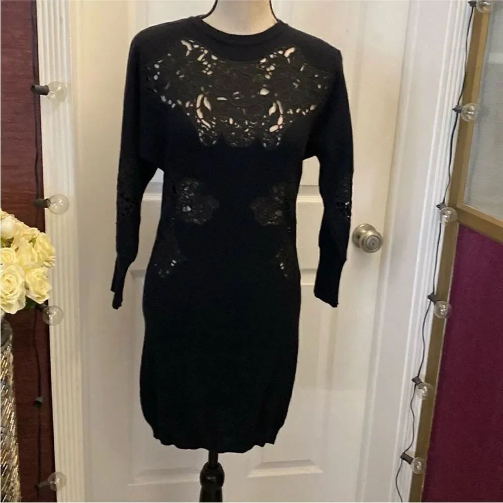 Stella McCartney Black Lace  detailed wool/cashmere Dress, US4